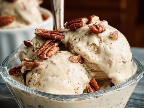 Delicious butter pecan keto ice cream in a bowl, perfect for low-carb indulgence.