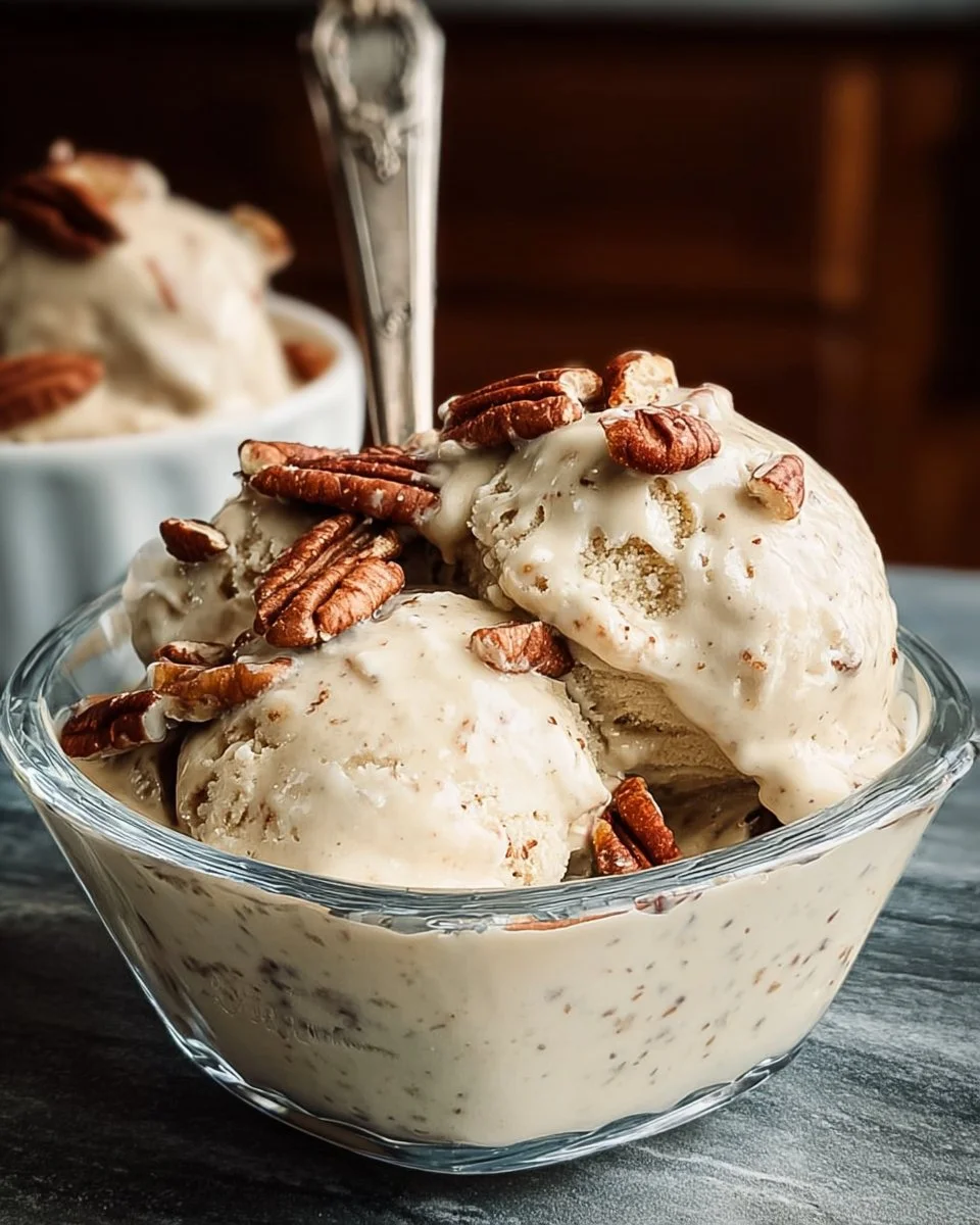 Delicious butter pecan keto ice cream in a bowl, perfect for low-carb indulgence.