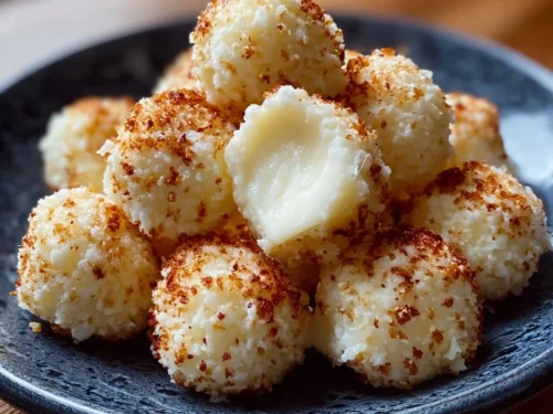 Plate of cottage cheese mozzarella bites served with fresh herbs