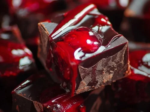 Homemade Halloween Dracula's Dark Cherry Fudge on a festive table.