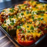 Keto Stuffed Pepper Casserole with colorful peppers and cheese