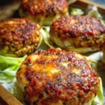 Oven-baked cabbage burgers served with fresh toppings and sides.