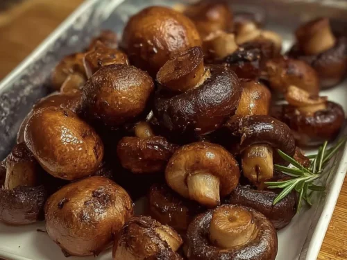 Air fried baby bella mushrooms served in a bowl