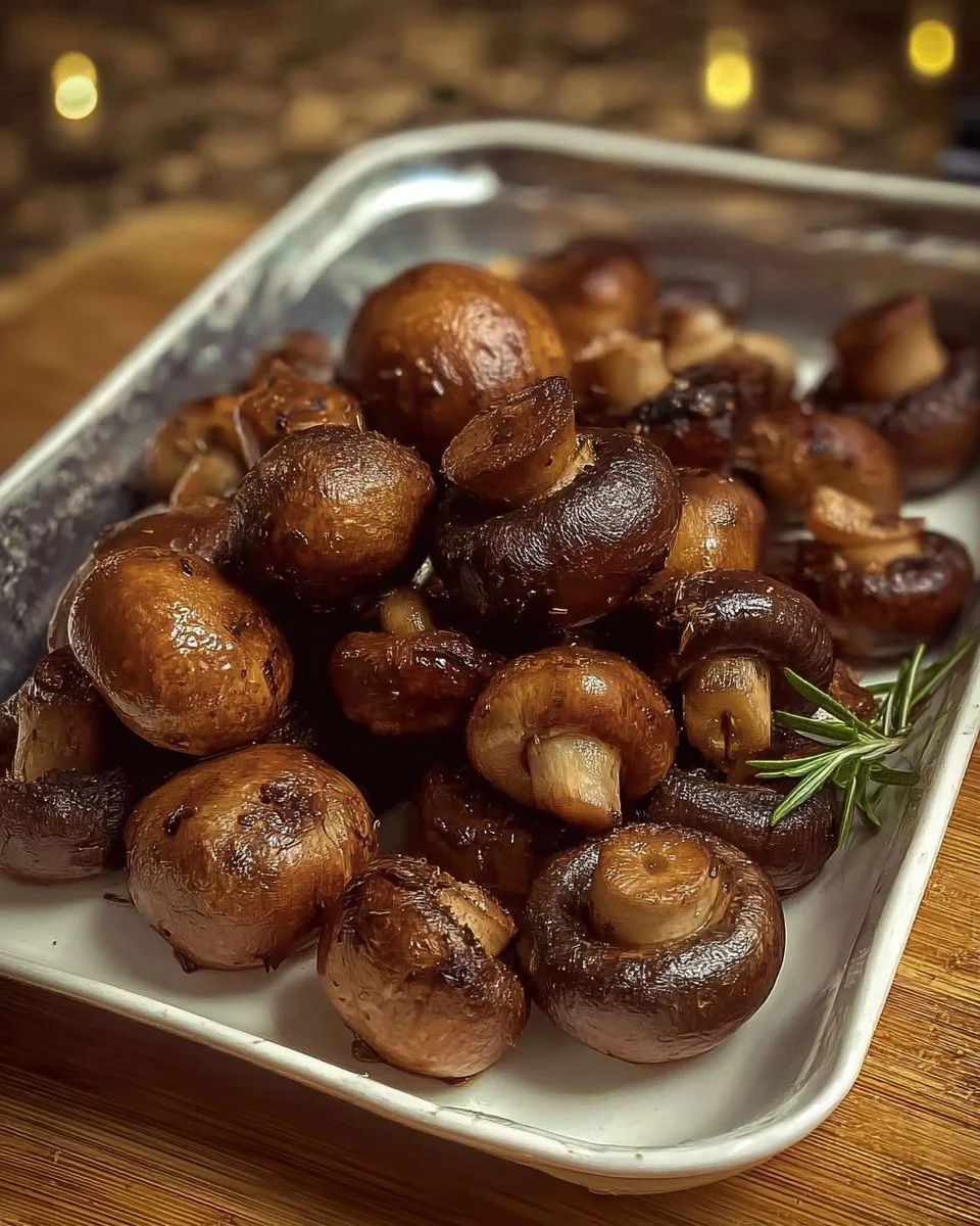 Air fried baby bella mushrooms served in a bowl