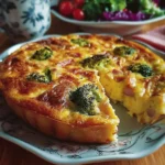 Broccoli Ham & Cheese Crustless Quiche baked to perfection