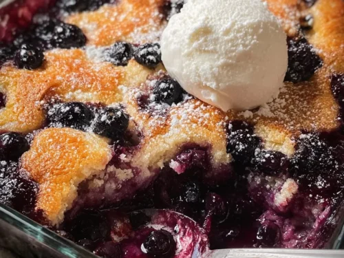 Delicious Keto Blueberry Cream Cheese Cobbler served on a plate