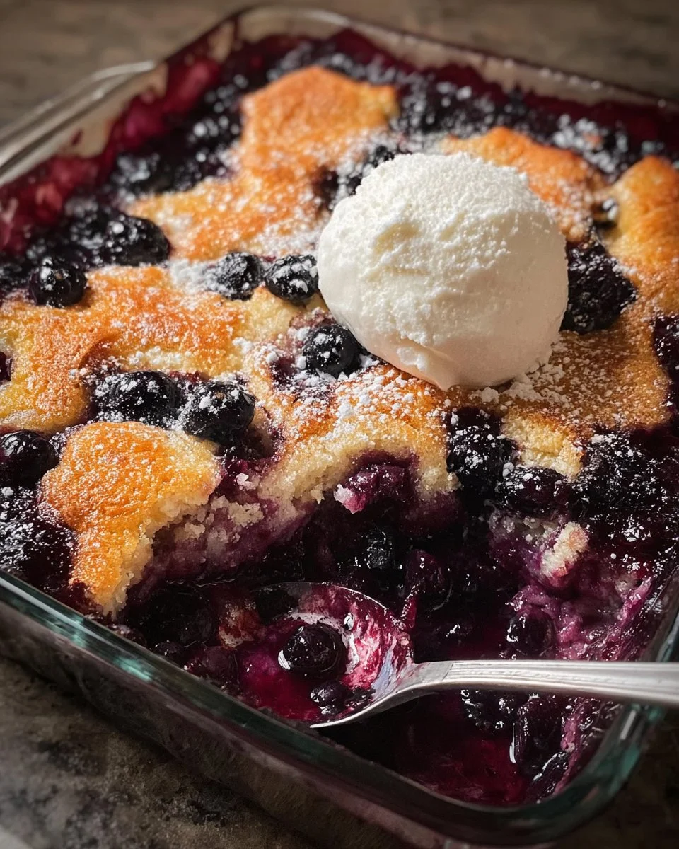Delicious Keto Blueberry Cream Cheese Cobbler served on a plate