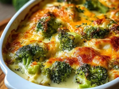 Keto Broccoli Chicken Cheese Casserole served in a dish, showcasing low-carb ingredients.