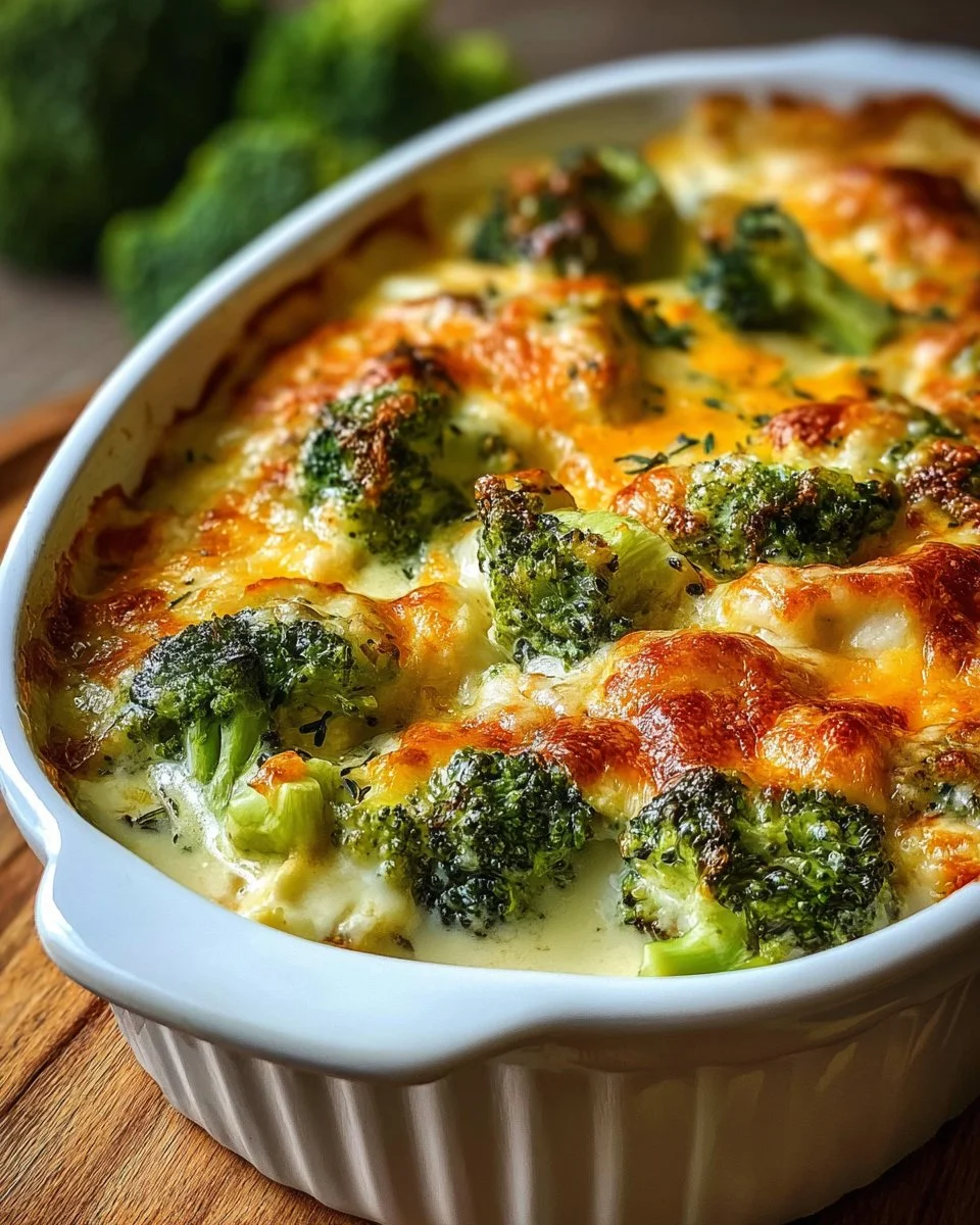 Keto Broccoli Chicken Cheese Casserole served in a dish, showcasing low-carb ingredients.