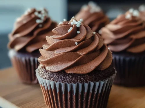 Delicious Keto Chocolate Cupcakes topped with rich chocolate frosting