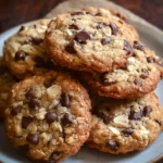 Delicious Keto Cowboy Cookies on a wooden plate with a rustic backdrop