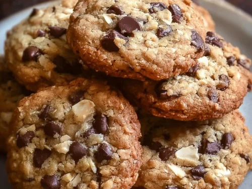 Delicious Keto Cowboy Cookies on a wooden plate with a rustic backdrop