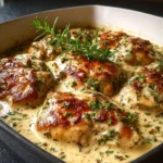 Keto Creamy Garlic Chicken served with fresh herbs on a plate