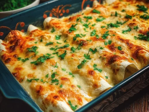 Delicious low carb white chicken enchiladas topped with cheese and green onions