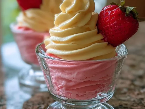 Delicious Strawberry Dole Whip served in a tropical bowl