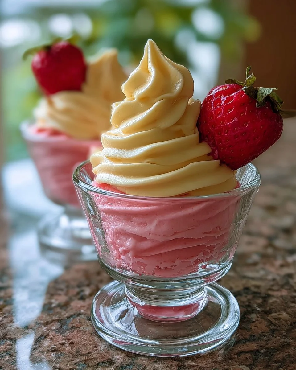 Delicious Strawberry Dole Whip served in a tropical bowl