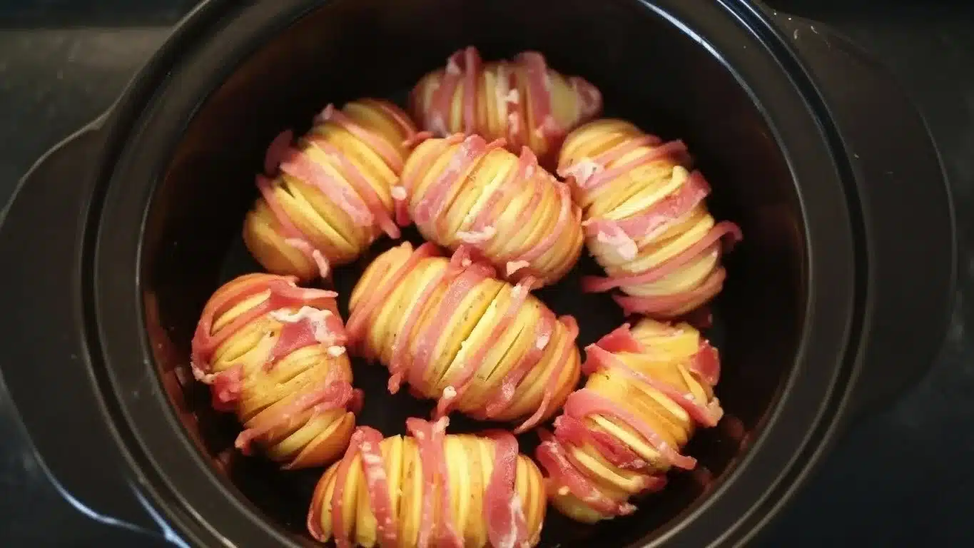 Plate of Hunters Chicken served with Hassleback potatoes, garnished with herbs.