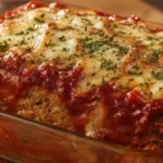 Delicious Parmesan Meatloaf on a plate garnished with herbs