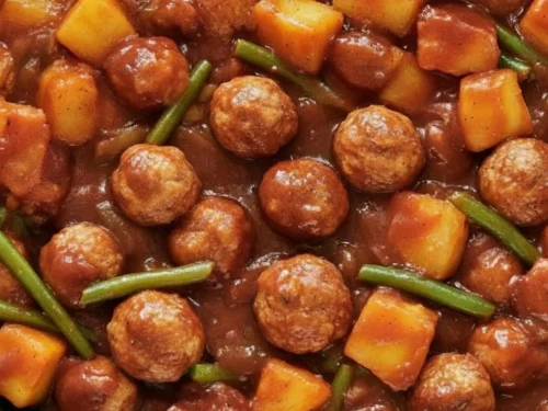 Slow Cooker BBQ Pineapple Meatballs served on a platter with pineapple chunks