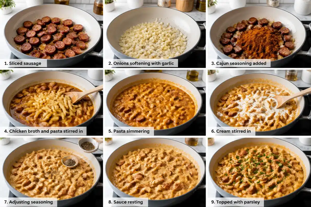 One-Pot Creamy Spicy Cajun Sausage Pasta