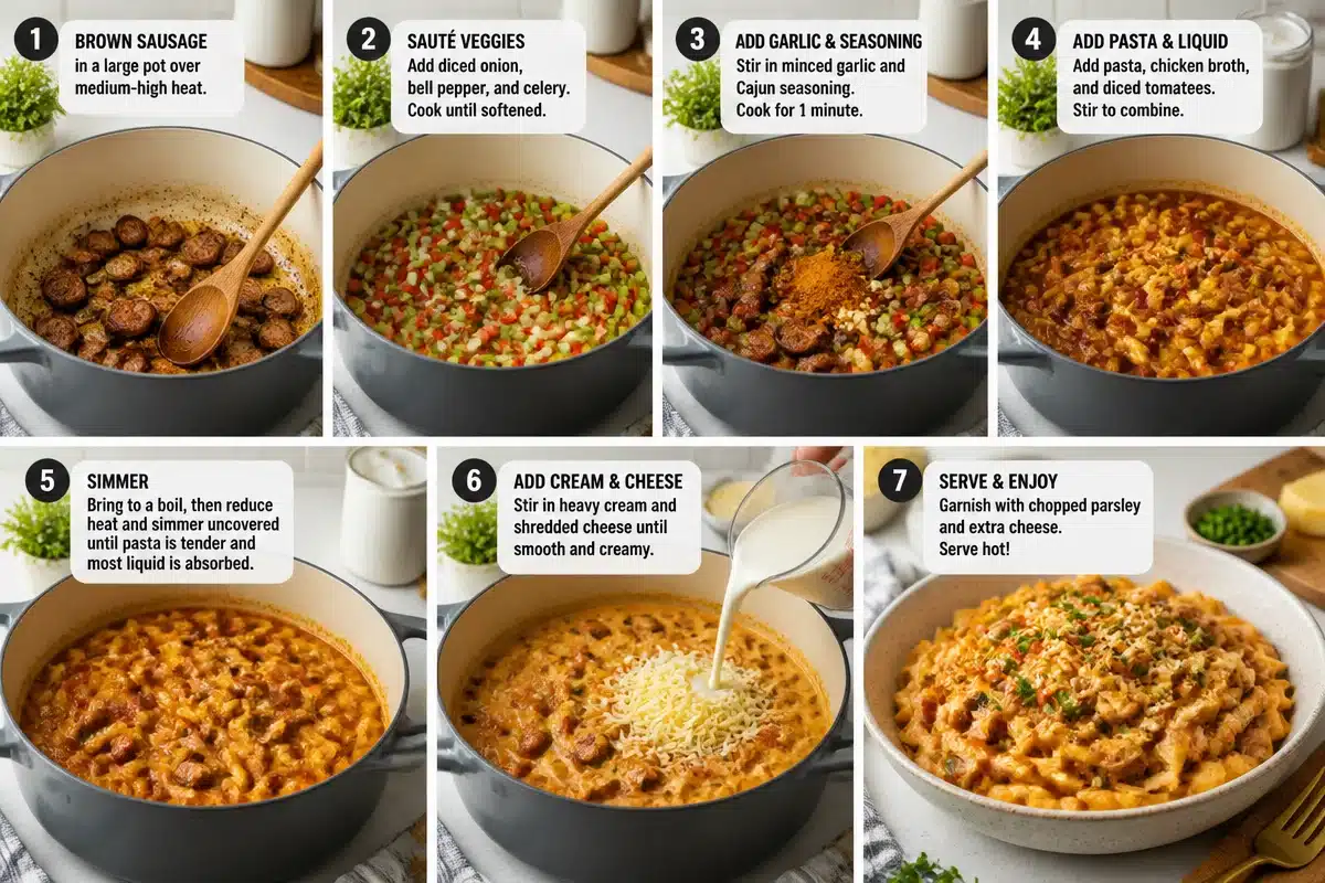 7 Easy Steps to Make One-Pot Creamy Spicy Cajun Sausage Pasta