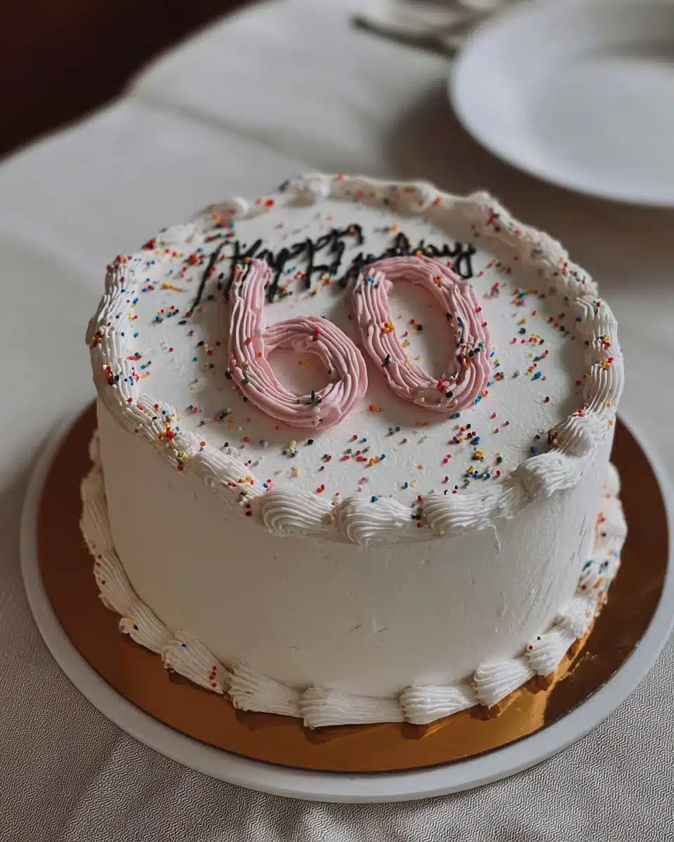 Elegant 60th birthday cake design with number decor and simple aesthetics.