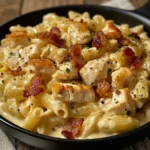 Delicious Chicken Bacon Ranch Pasta with creamy sauce, chicken, and bacon
