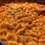 Creamy and cheesy skillet macaroni with red sauce and cream cheese