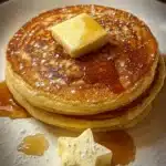 Delicious pancakes topped with melting butter, served on a plate