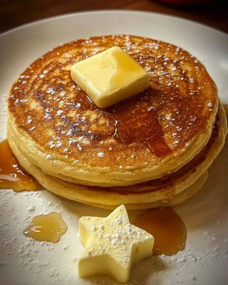 Delicious pancakes topped with melting butter, served on a plate