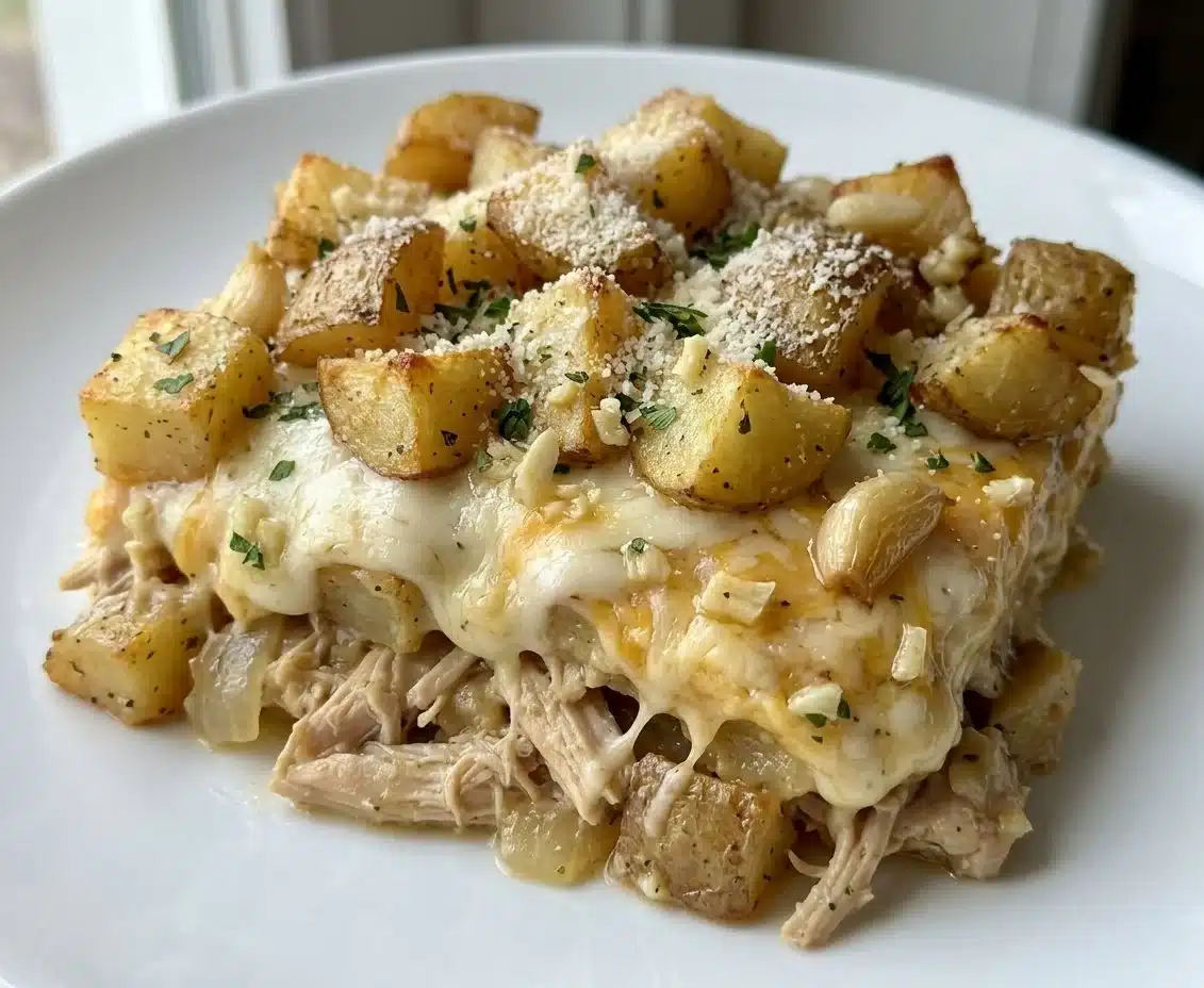 Delicious tater tot casserole topped with melted cheese and savory ingredients