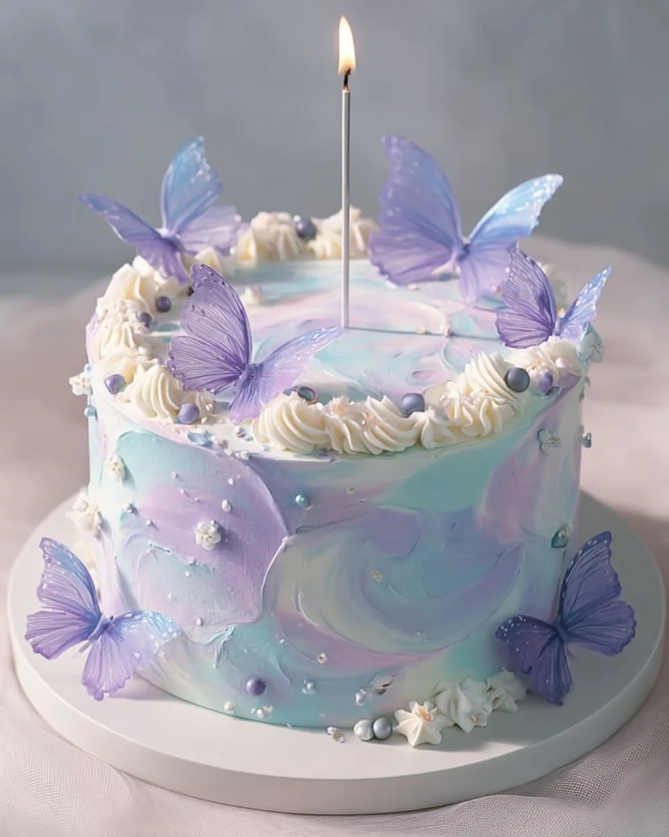 Beautiful butterfly themed cake with colorful decorations for celebrations