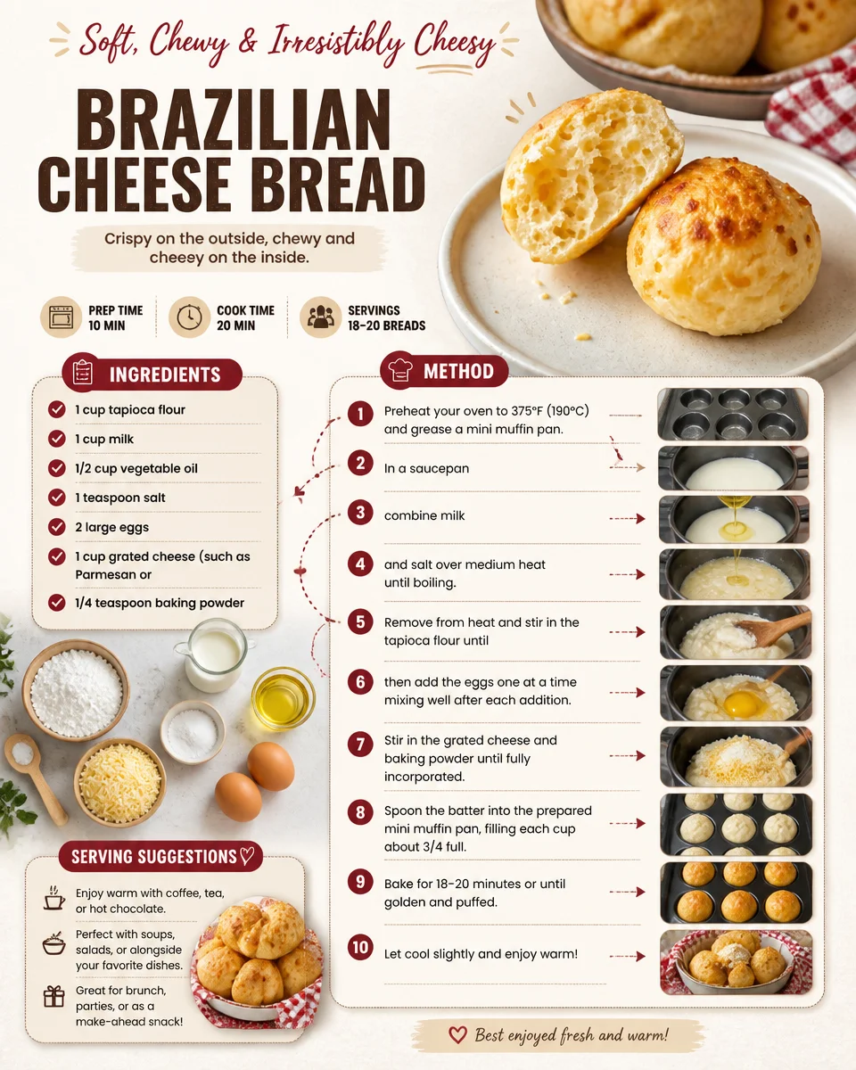 Freshly baked Brazilian Cheese Bread with cheesy goodness served on a plate