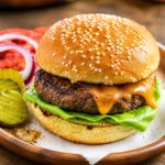 Perfectly grilled burgers with toppings of pineapple, grilled onions, and avocado cream.