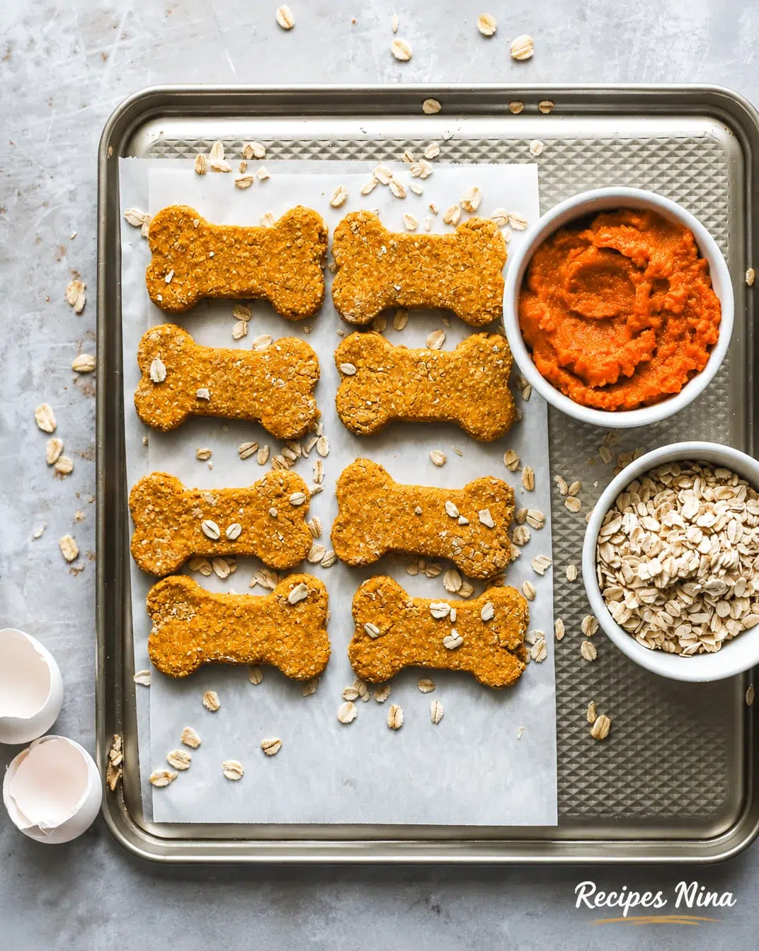 Homemade pumpkin oat dog treats made with three simple ingredients