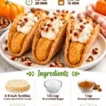A delicious plate of pumpkin pie tacos topped with whipped cream and spices.