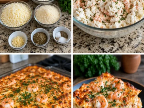 Delicious Seafood Lasagna layered with shrimp, crab, and creamy cheese